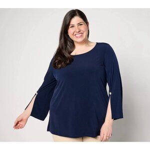 Susan Graver Liquid Knit Bracelet Sleeve Tunic Top Size S Navy NEW